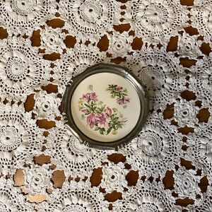 Vintage 1950s Floral Ashtray Trinket Tray HandSoap Metal Edge Cottagecore Granny